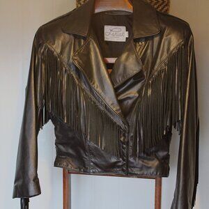 Lariat Black Genuine Vintage Leather Fringe Women's Jacket Size Medium